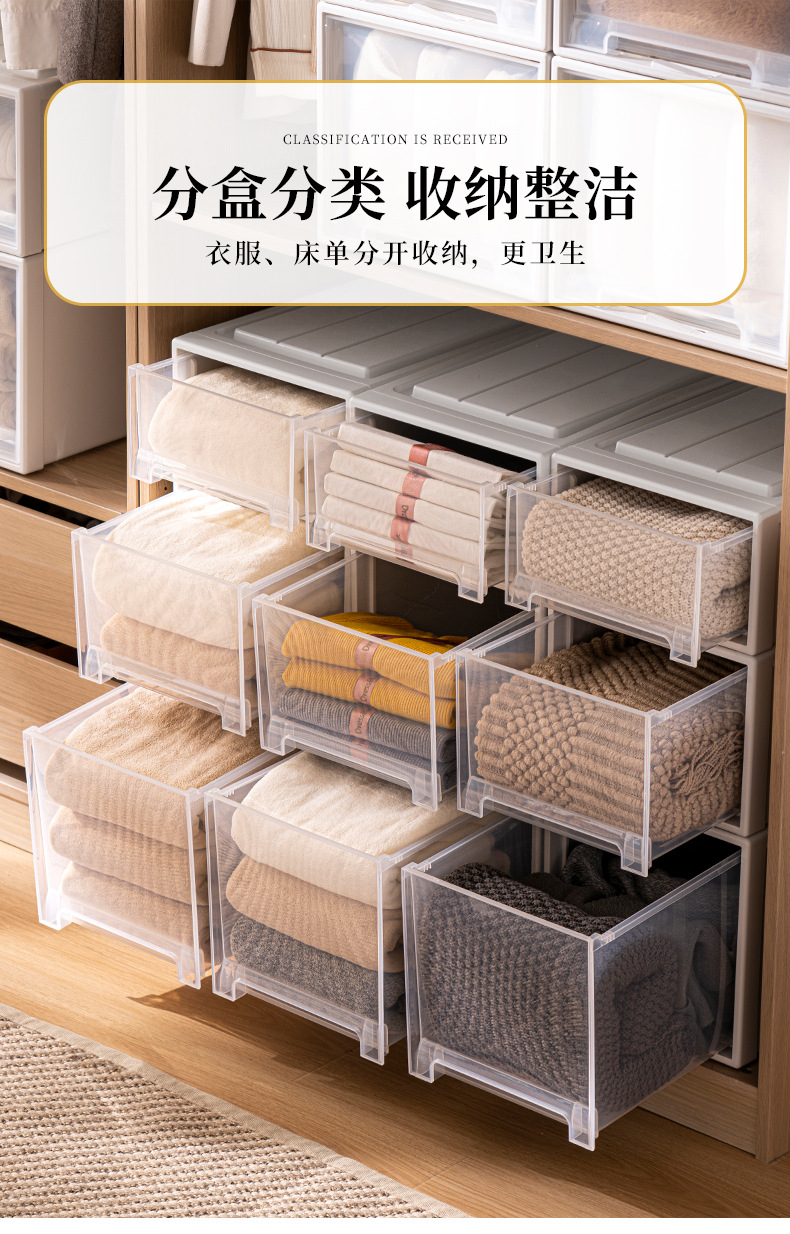 抽屉式收纳箱家用塑料透明衣柜内衣整理箱加厚大容量衣服储物柜子详情12