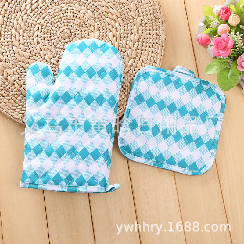 【 Chi Jia 】 Microwave Oven Heat insulation and heat-resistant hand cover Pad Two-piece Set, Kitchen Baking Two-piece set, diamond-shaped printed pic 6