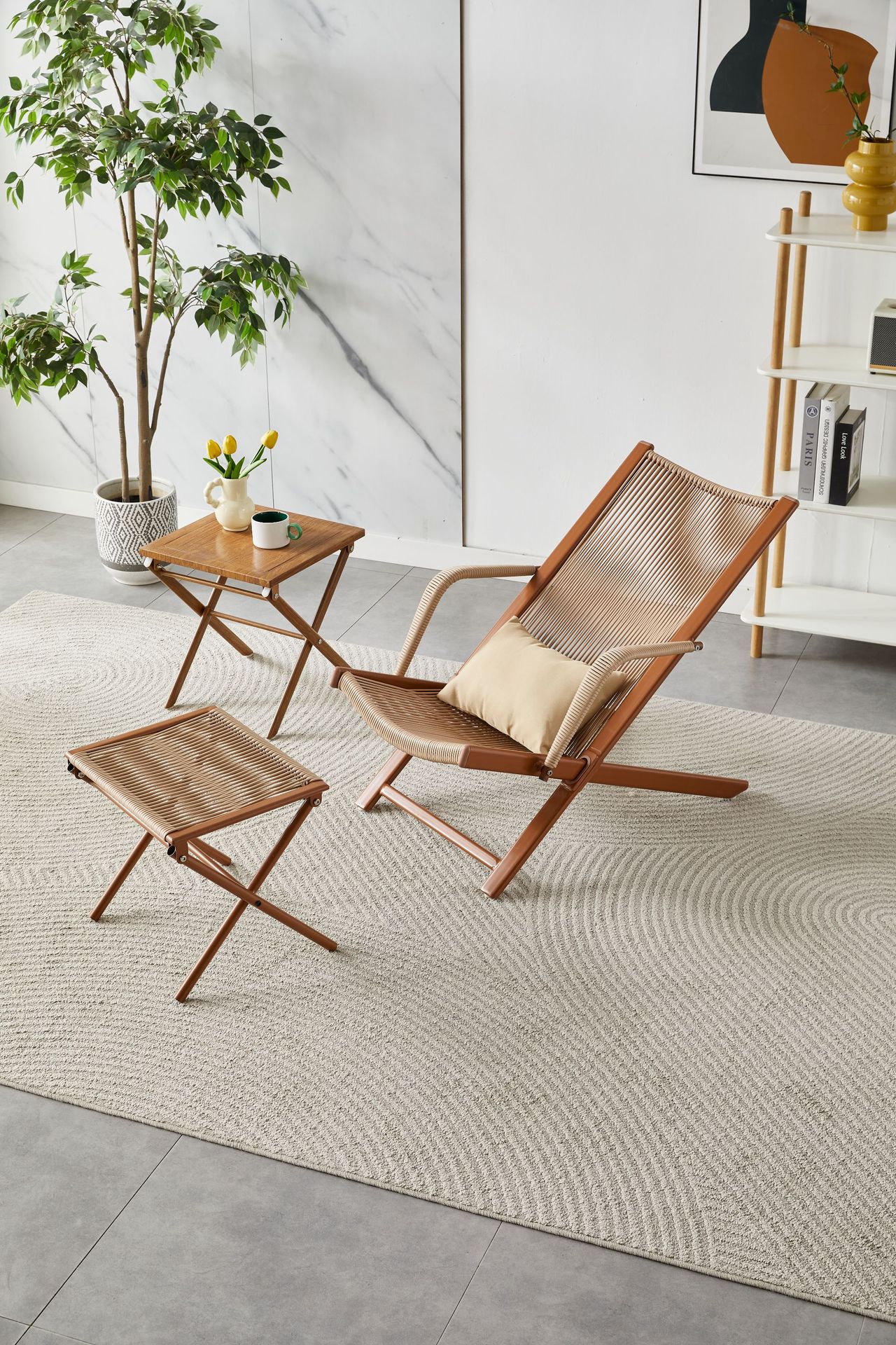 New Chinese-style home leisure rattan lounge chair, balcony and outdoor rattan table and chair three-piece set, nap backrest lounge chair pic 4