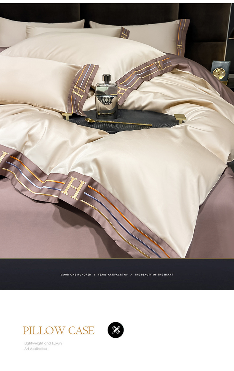 Pink silk bedding four-piece set, duvet cover, pure cotton 60-count bedding, warm and romantic home textiles pic 6