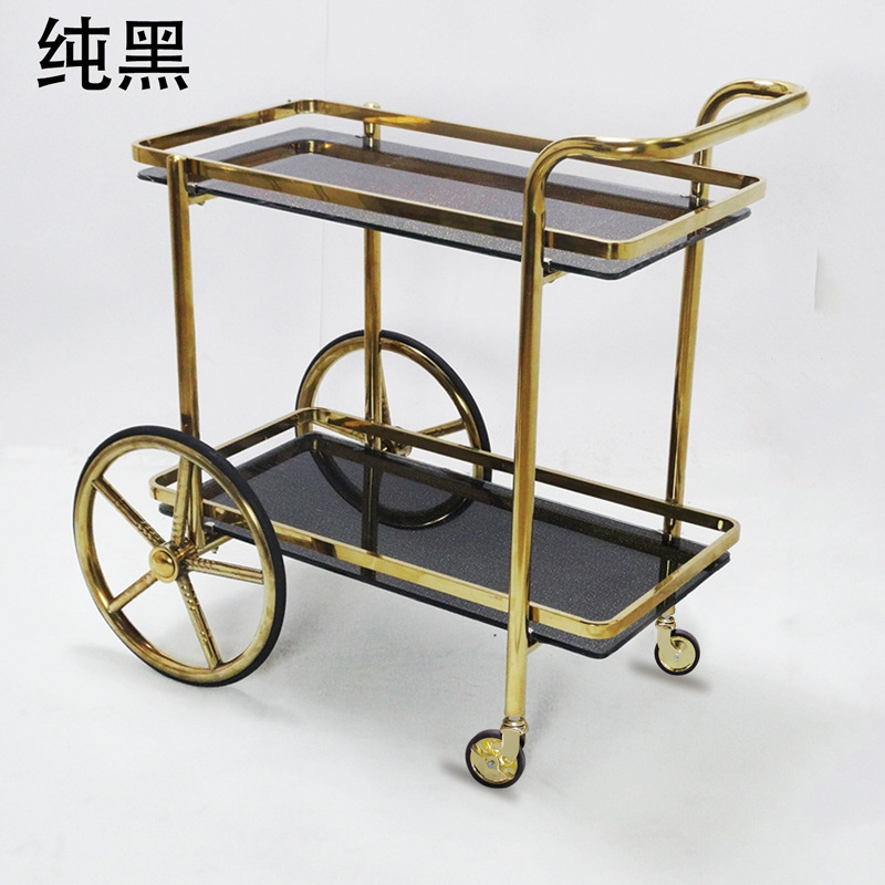 European-style titanium gold wine cart, imperial concubine wine cart, cake cart, double-layer food delivery cart, 4S store pastry and hotel service cart pic 10