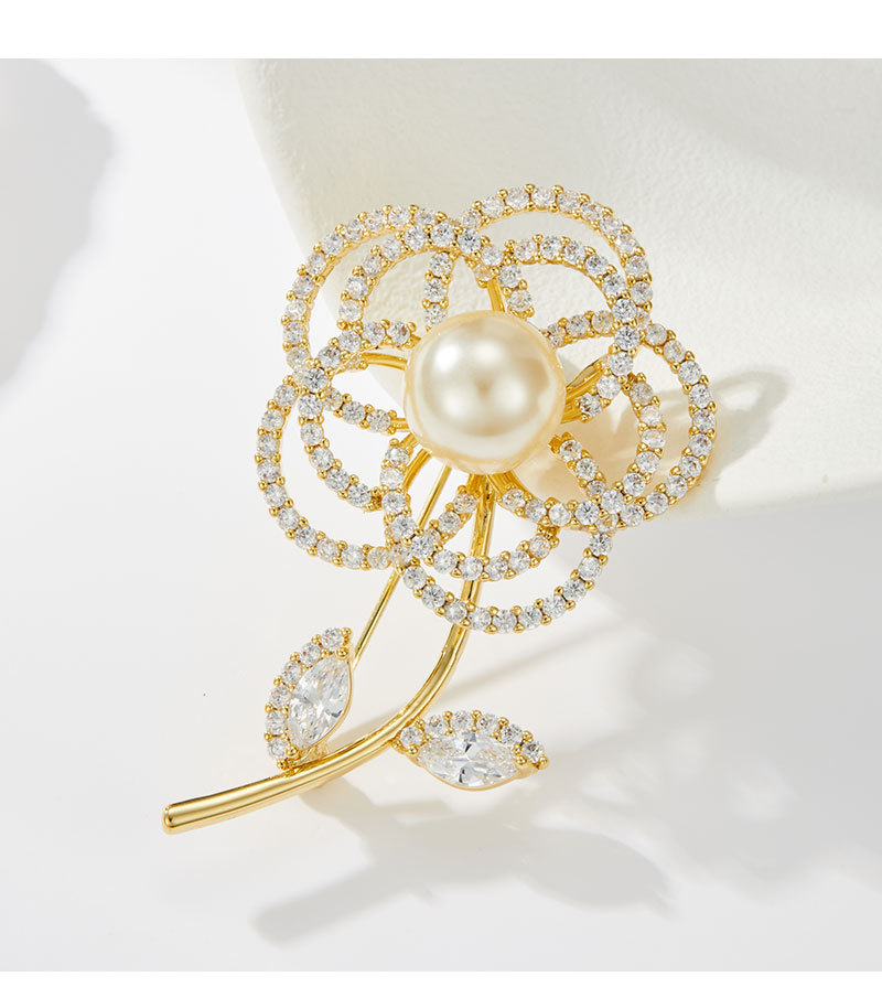 Light luxury daily commuting style zirconium hollowed-out flower brooch, copper alloy inlaid zircon high-end fashion pin brooch pic 18