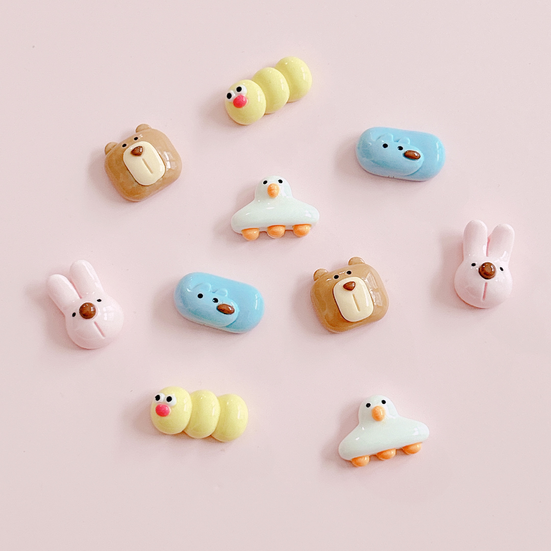 xn Funny Caterpillar, Coffee-colored bear and rabbit diy Resin jewelry accessories, Cartoon animal series material stickers pic 5