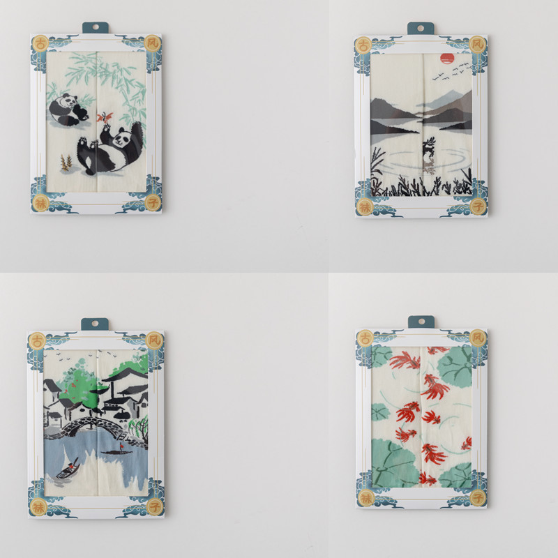 国潮袜子女原创设计古风水墨画AB鸳鸯女棉袜敦煌飞天白蛇传潮流中筒袜详情3