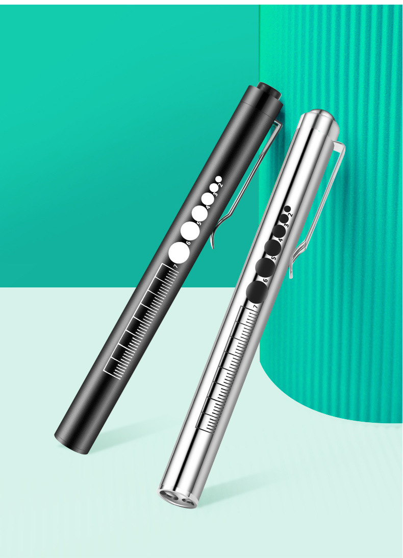 USB charging medical flashlight, rear press type yellow and white dual-light medical pupil pen lamp with scale, free engraved logo pic 9