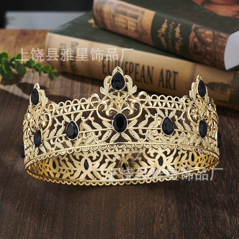 European and American bestsellers, noble full-diamond round large crown, party bride headwear, wedding headband, hair accessory king pic 2