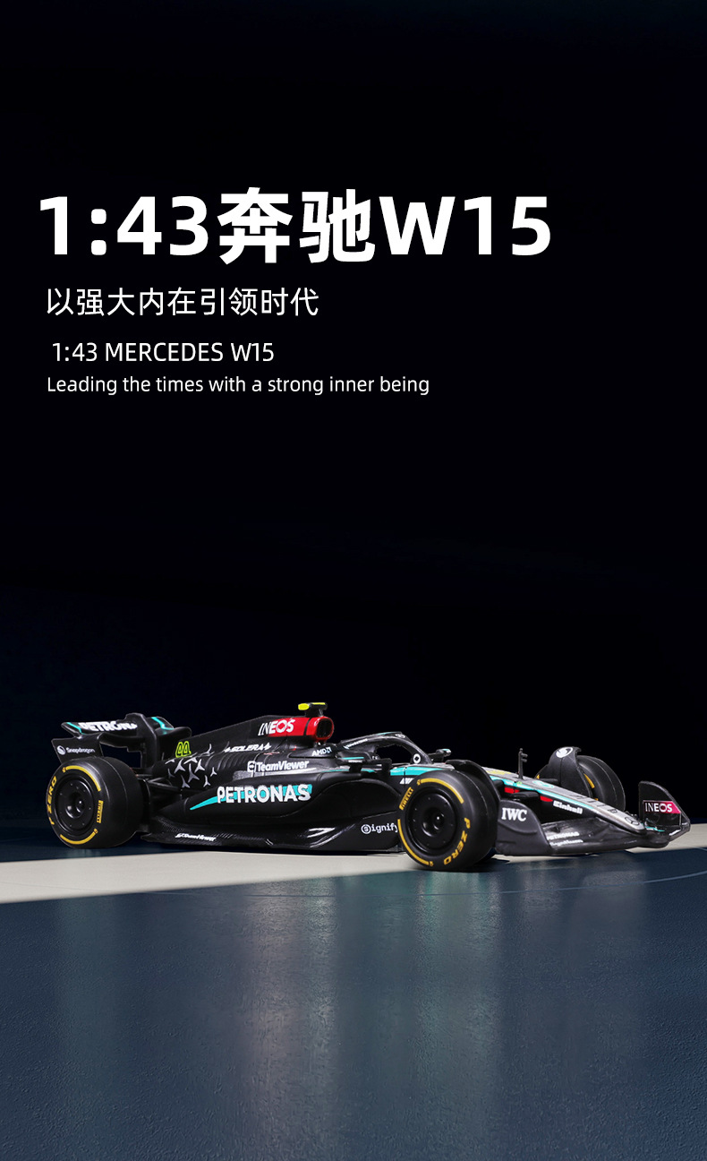 2024 1:43 scale simulation Mercedes-Benz w15 racing car model alloy car model AMGF1 formula toy wholesale pic 1