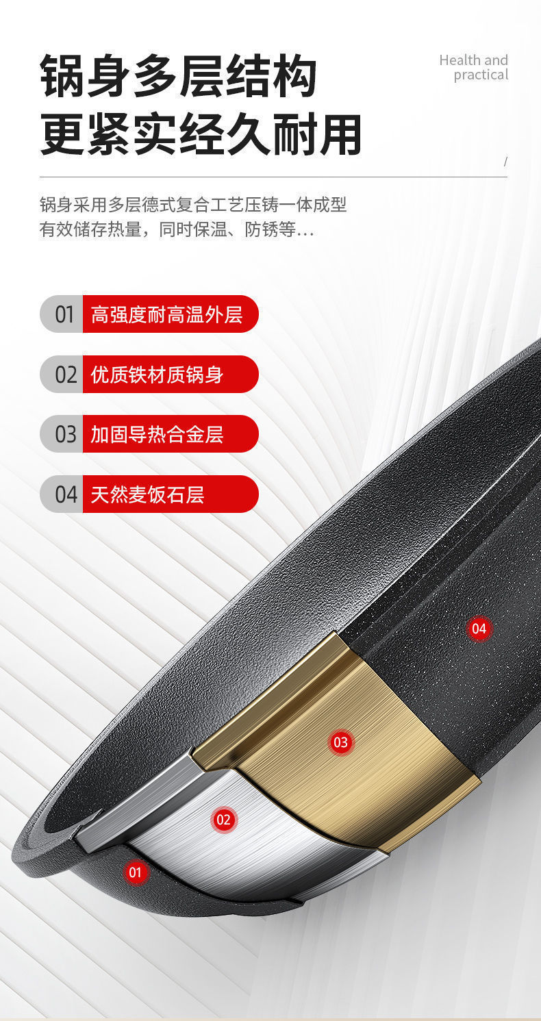 Tourmaline frying pan, non-stick pan, multi-functional flat pan, light oil fume pancake pan, household gas stove, induction cooker, universal pic 10