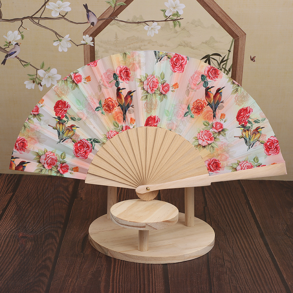 Folding fans, popular square dance fans, Chinese-style flower-and-bird fans, ancient-style folding fans, wooden frame fans in stock and in batch pic 5