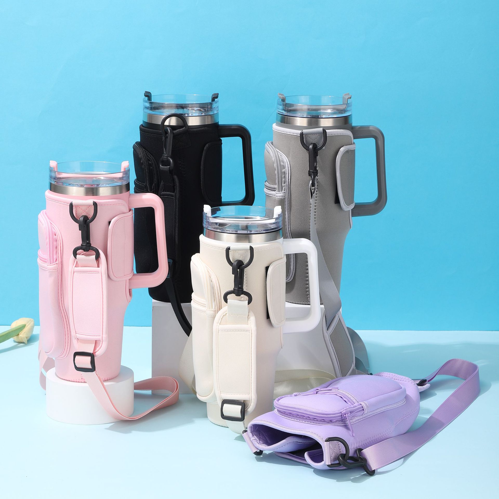 Wholesale 40oz car cup covers, diving fabric, crossbody straps, ice cup covers, and Stanley handle cup covers pic 1