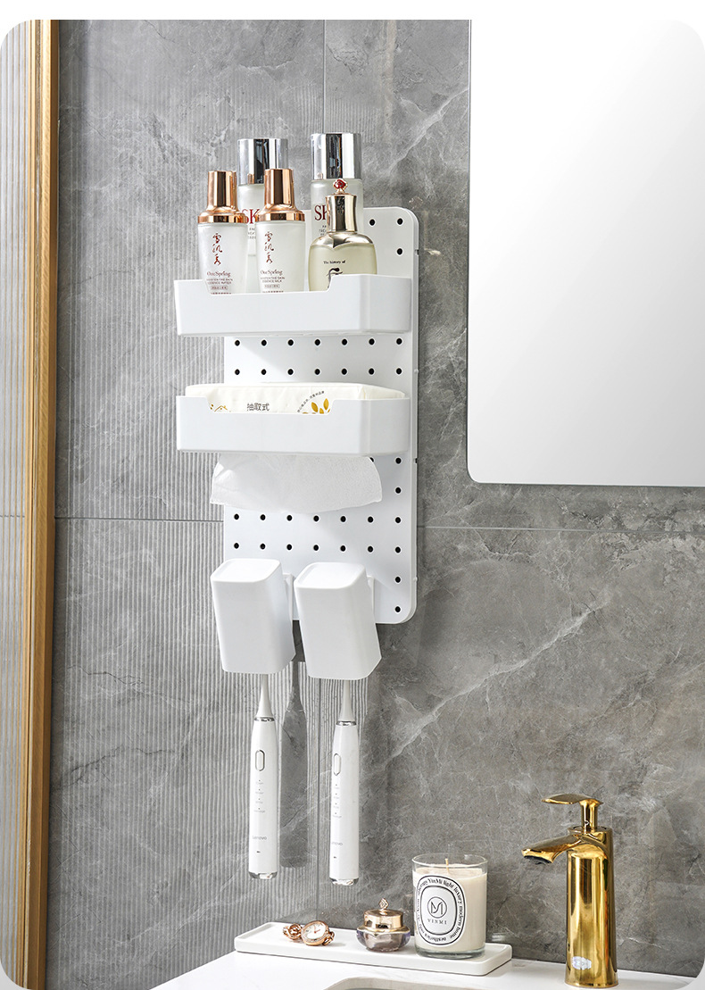 洞洞板收纳架卫生间免打孔黏贴式置物架浴室厕所墙上洗漱用品储物架DIY组合架详情12