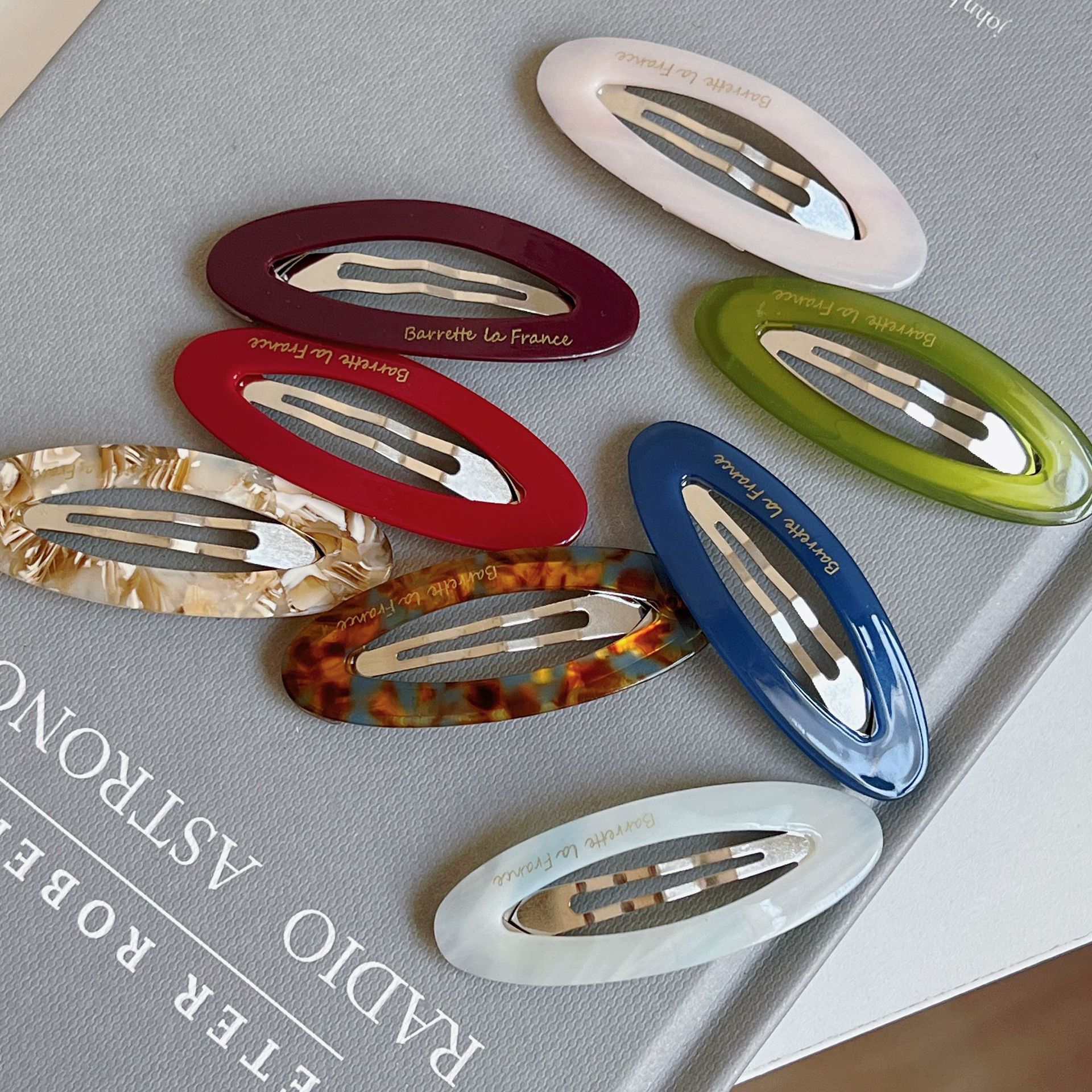 韩国金标夏日彩色椭圆发夹女多巴胺甜美少女刘海BB夹碎发边夹发饰详情9