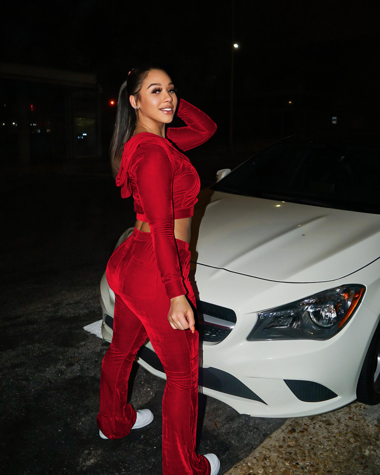 Solid color gold velvet wide-leg pants two-piece set pic 67