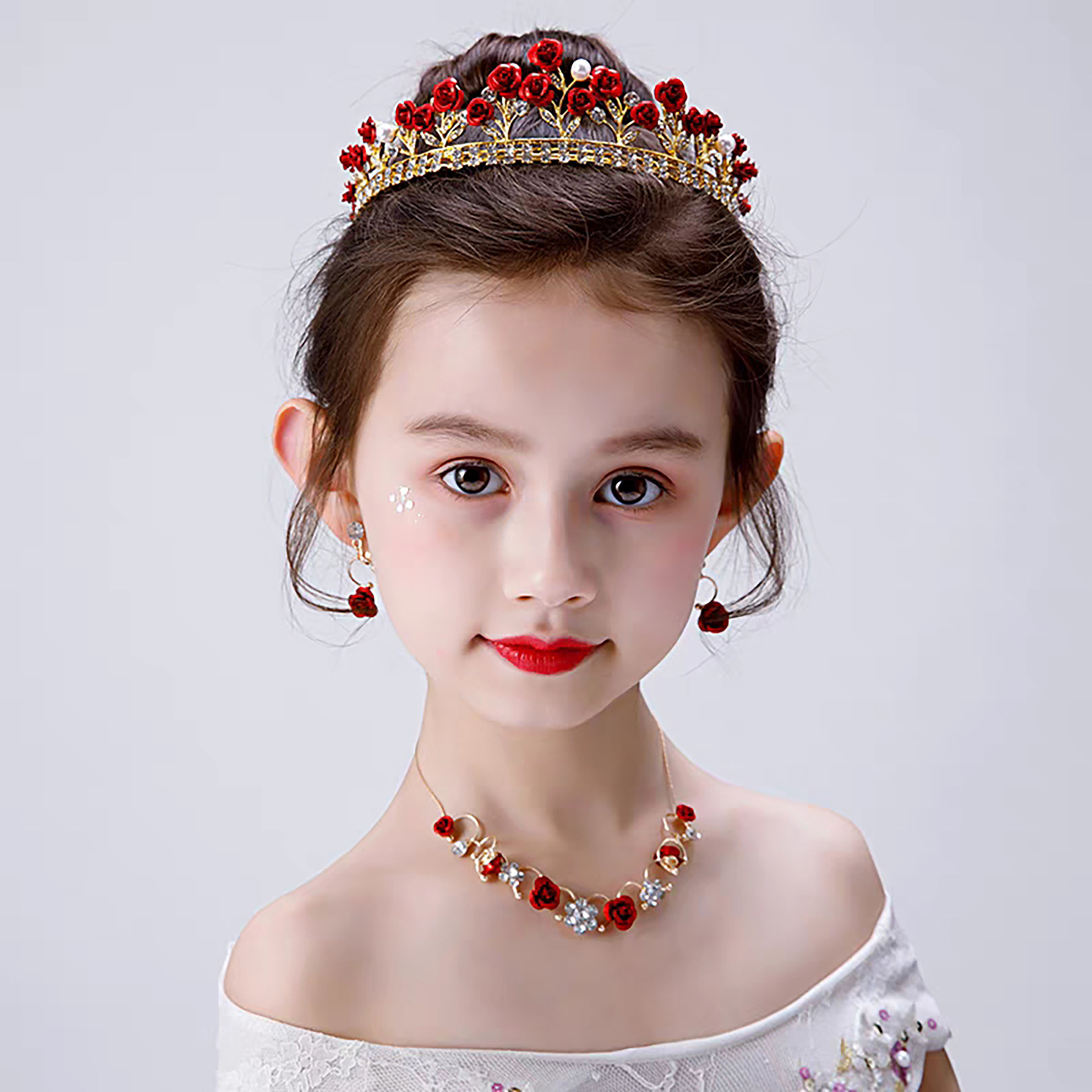 Nuevo compromiso barroco belleza temperamento rosas rojas princesa aros de pelo vestido de novia accesorios corona de novia pic 17