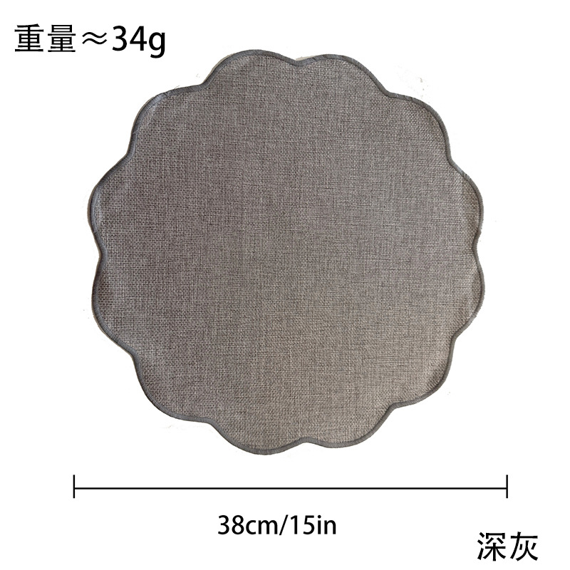 A light retro Ins-style lace round table mat with a faux linen texture, heat-insulating, heat-resistant and anti-slip, suitable for home dining table MATS pic 5