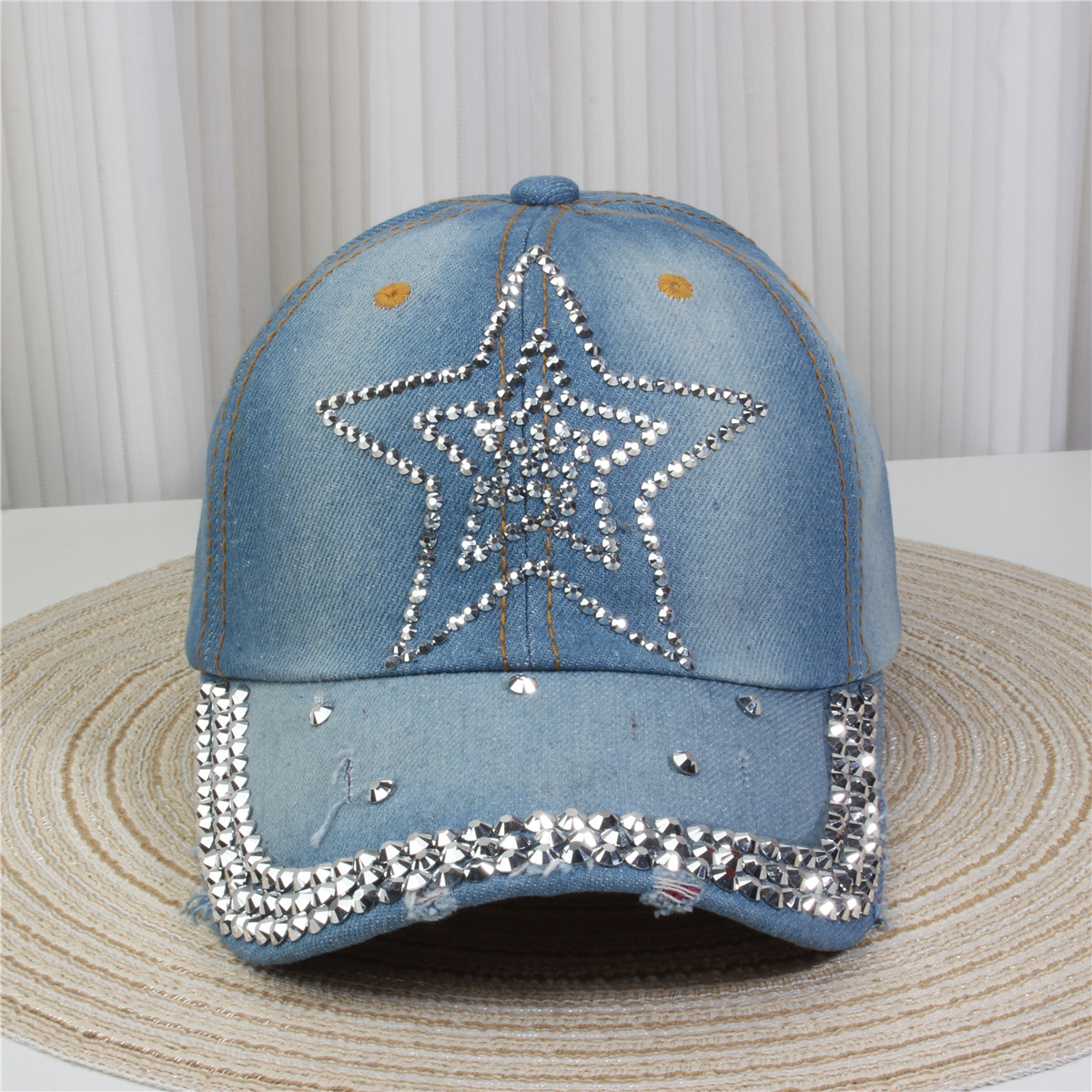 2024新款女士水钻镶钻牛仔布时尚洋气鸭舌帽休闲显脸小成人棒球帽详情25