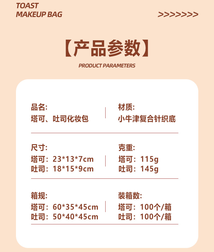 跨境卡通萌趣吐司塔可化妆包防水旅行收纳包便携出差牛津布收纳包详情2