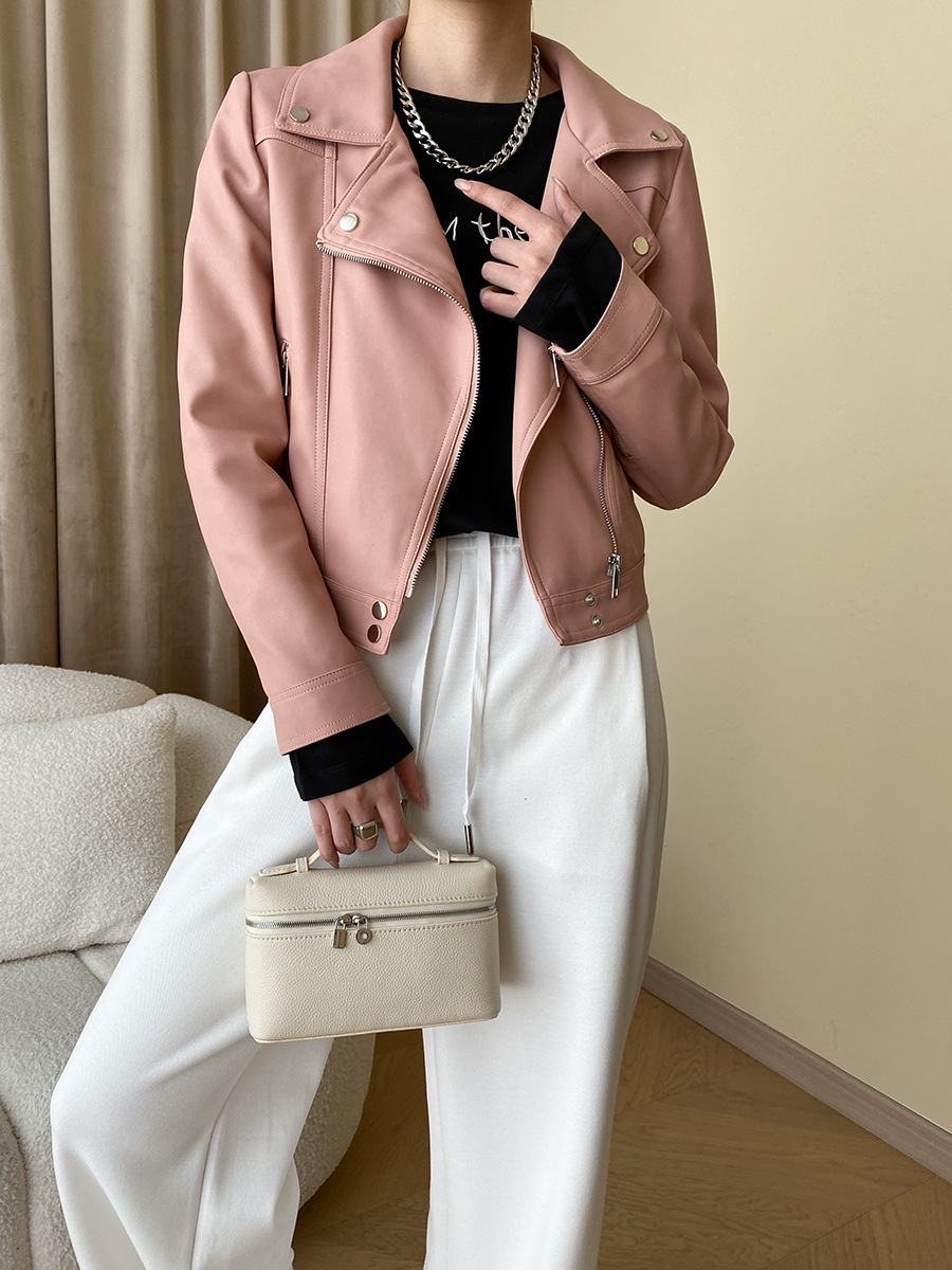 司南 时髦斜门襟拉链设计感 超模机车风皮衣夹克外套高级 SN4227详情45