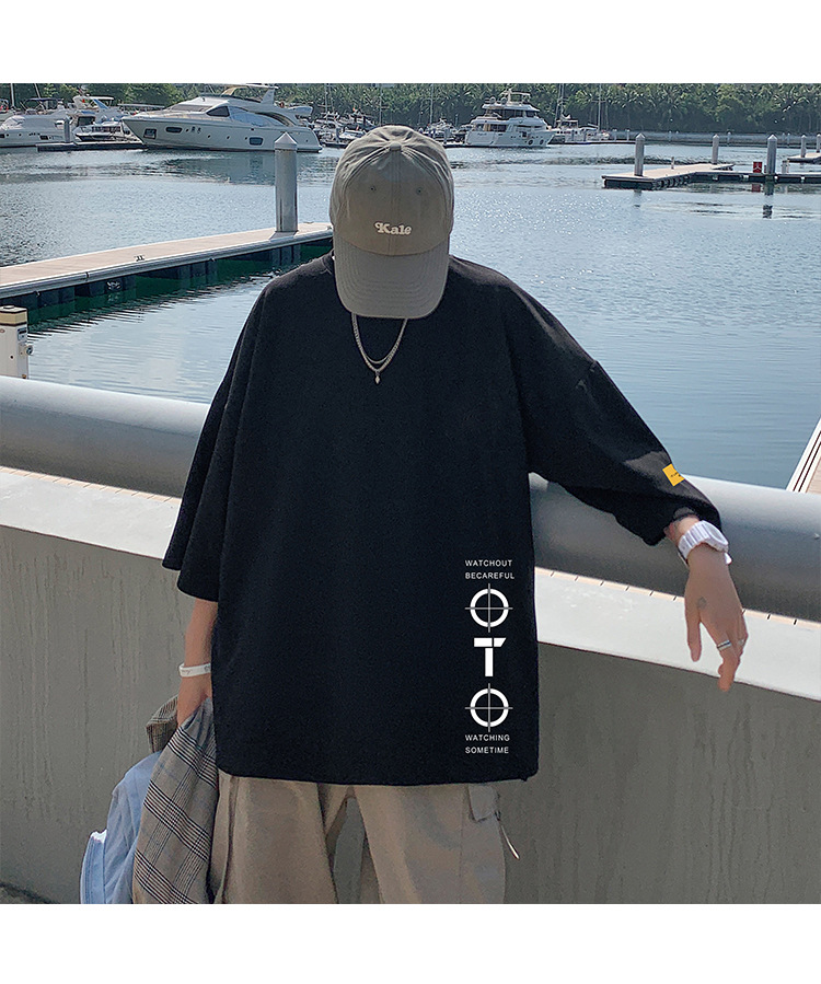 Tendencia de verano manga de siete centavos hombres versión coreana holgada manga corta camiseta plus fat size plus top top cinco centavos manga media pic 7