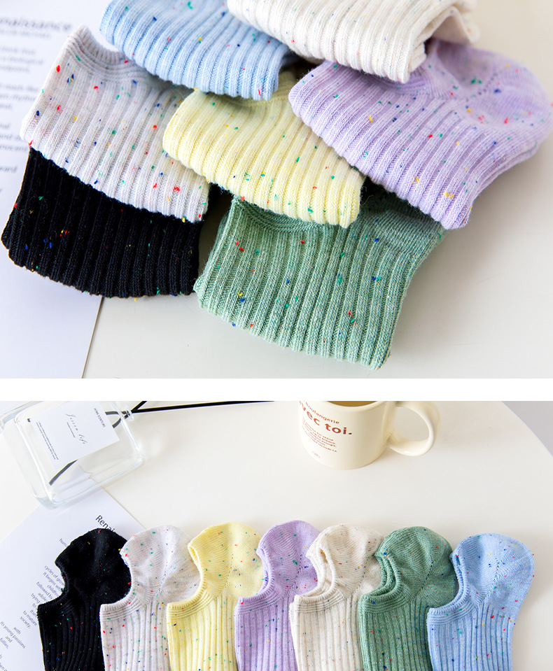 袜子女秋季纯棉双针短袜马卡龙硅胶不掉跟低帮浅口船袜女诸暨袜子详情3