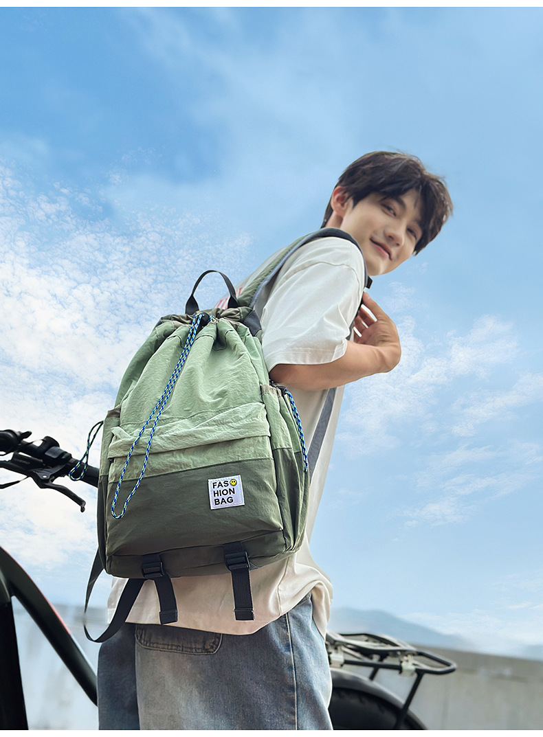 新款束口抽绳双肩包大容量休闲包户外运动登山包超轻量旅行背包详情22