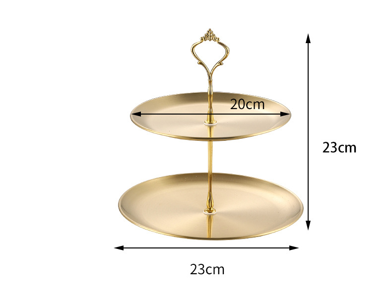 跨境不锈钢水果盘三层蛋糕点心托盘轻奢零食干果盘婚礼摆台展示架详情14