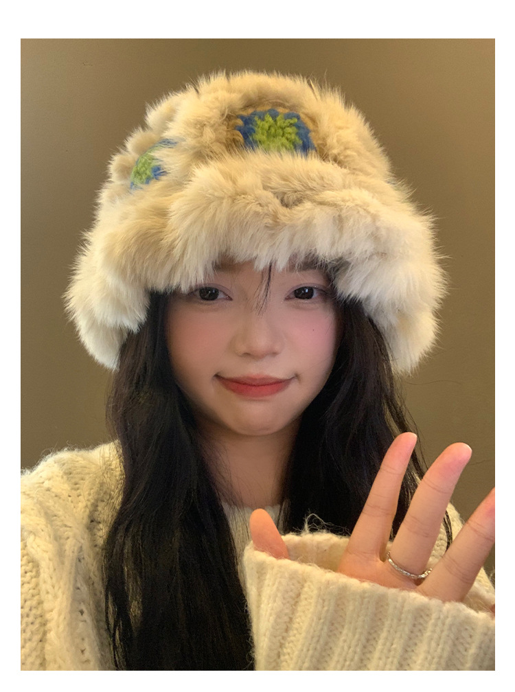 毛绒渔夫帽女冬季兔毛针织毛毛帽子显脸小保暖醒狮帽大头围毛线帽详情7