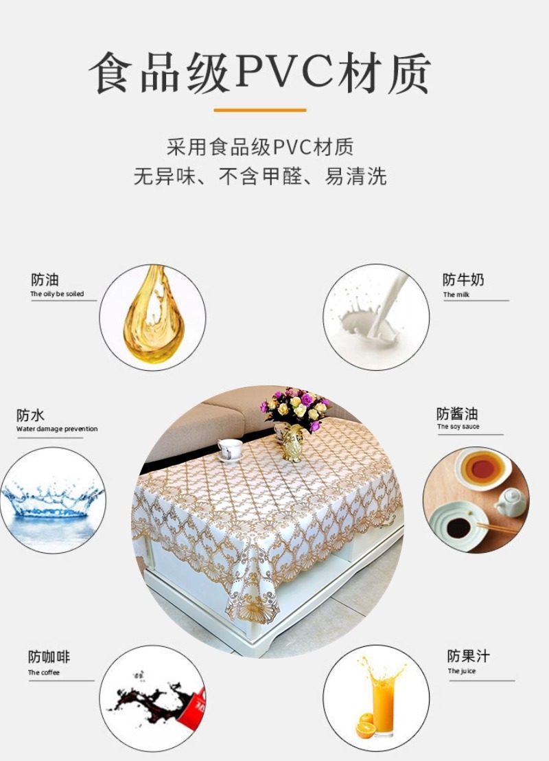新款防水防油防烫长方形餐桌布家用免洗客厅轻奢桌布艺桌布详情2