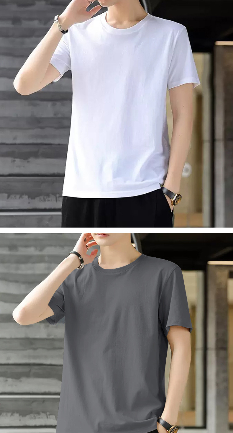 Algodón manga corta camiseta hombre verano slim slim cuello redondo versión en color sólido top tendencia media juventud casual legging pic 6