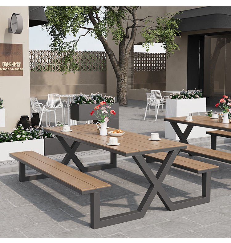 Star Factory outdoor connected park table and chair sets, garden courtyard seats, outdoor benches for scenic spots, square outdoor tables and chairs pic 15
