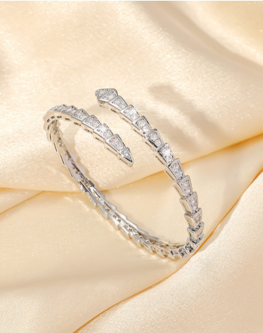 High-end light luxury full diamond snake bone bracelet, spring smooth body, elastic snake-shaped opening couple diamond-encrusted bracelet, copper micro-encrusted bracelet pic 7