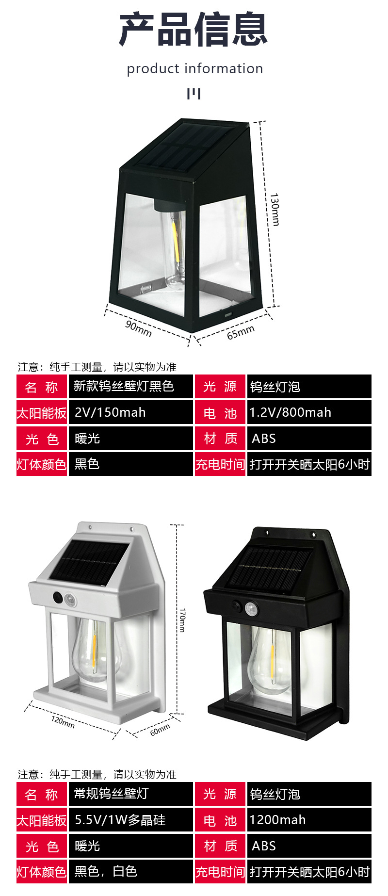 太阳能室外壁灯人体感应三模式钨丝壁灯花园别墅庭院小夜灯防雨详情3