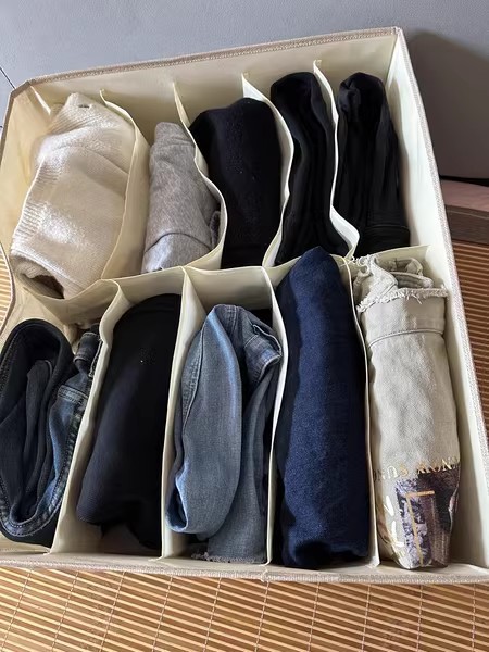 Double-row pants storage box, home clothes organizing box, wardrobe compartments for clothes storage, drawer layering magic tool pic 9