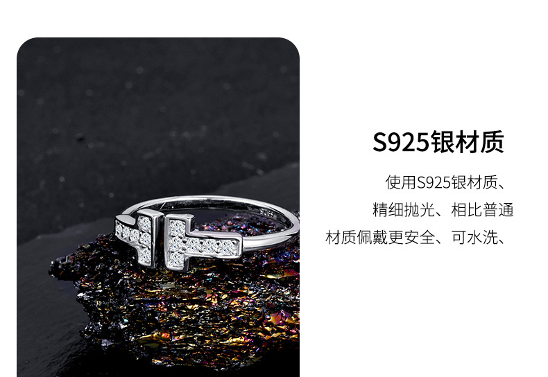 New open ring coil with diamond setting, high-end narrow version InS-style T1 ring, pure silver ring from a cross-border manufacturer in Europe and America pic 11