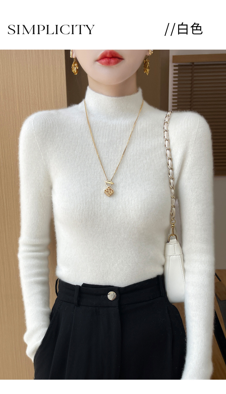 高端纯羊毛毛衣女士半高领秋冬季内搭打底衫针织衫上衣修身显身材详情21