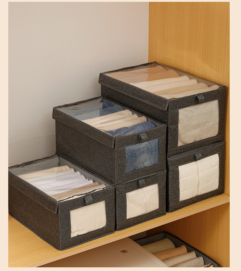 Caja de almacenamiento de ropa armario casero ropa de tela pantalones caja organizadora plegable con tapa caja de almacenamiento a prueba de polvo pic 9