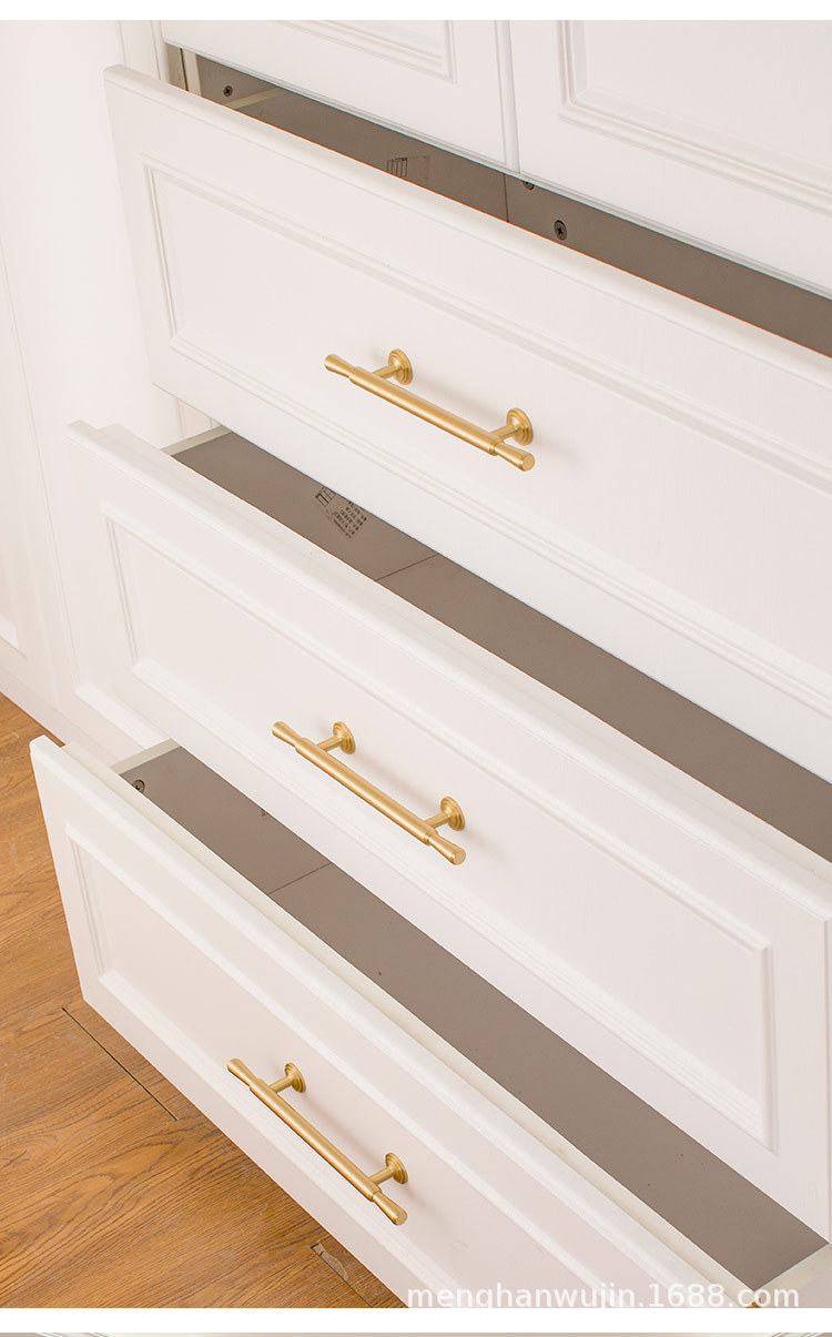 2022新款厂家直供现代简约黄铜门把手橱柜鞋柜衣柜柜门金色铜拉手详情31