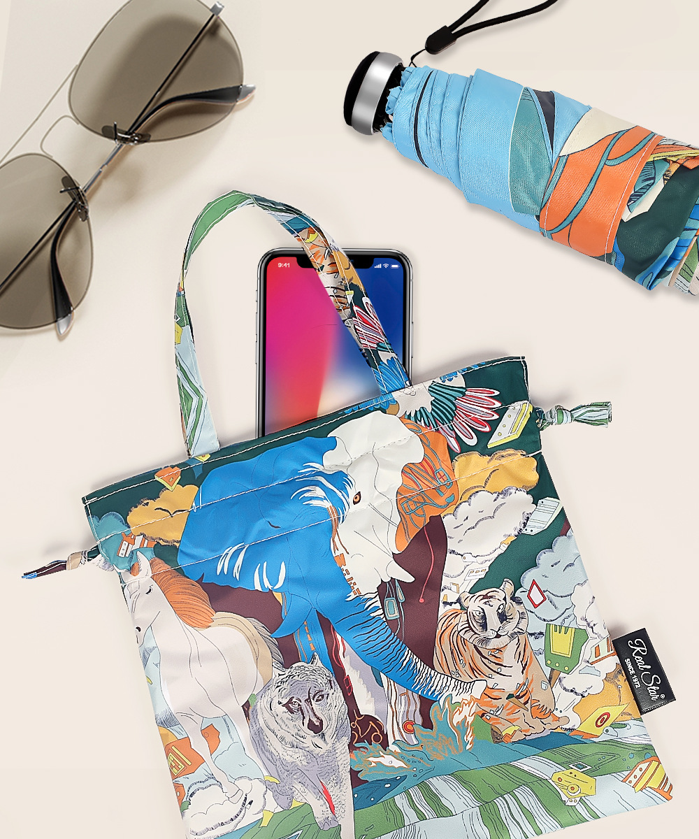 新款五折油画伞彩色满版印刷防晒遮阳雨伞搭配丝巾手提袋太阳伞详情19