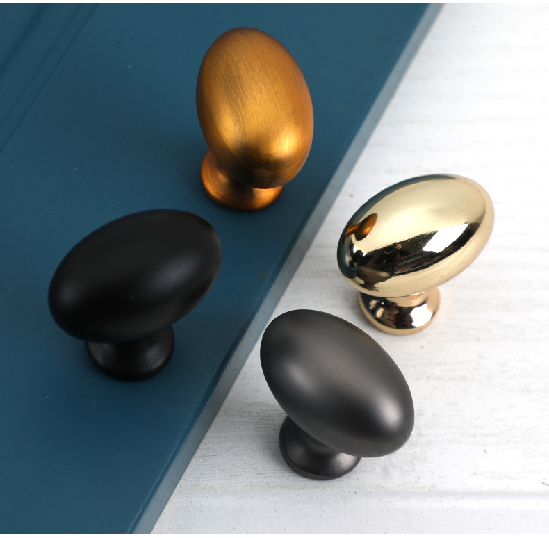 鸽子蛋椭圆抽屉单孔拉手北欧金色亮光黑色橱柜衣柜家具圆形小拉手详情38