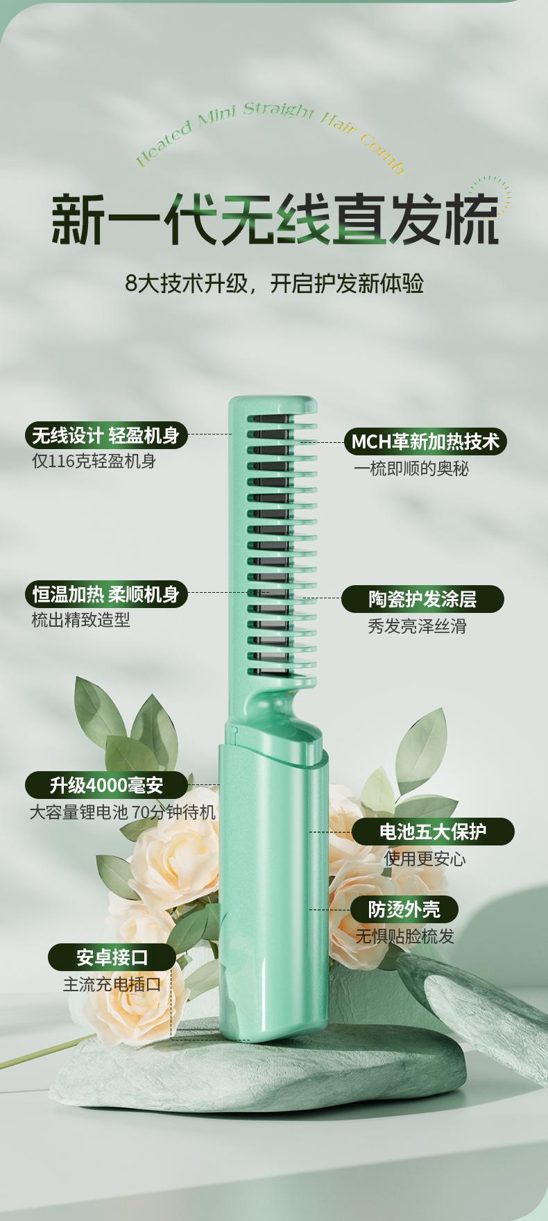 Wireless hair straightener, small USB charging portable travel hair curling and straightening dual-purpose wonder, mini cross-border lazy person hair straightening comb pic 3