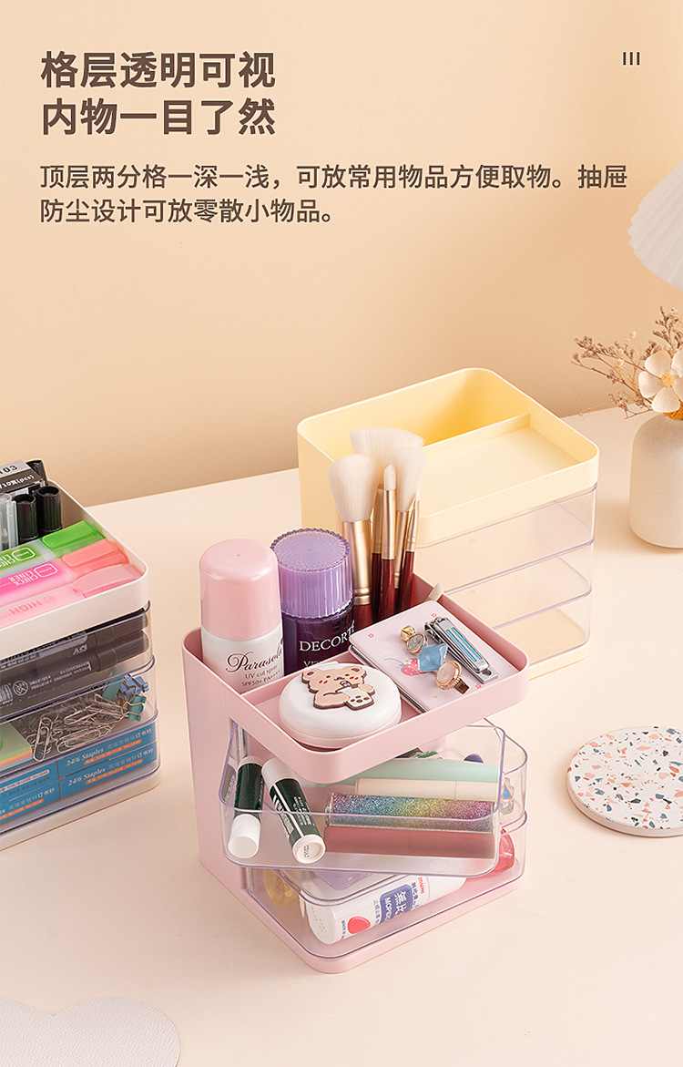 跨境首饰旋转收纳盒发饰桌面大容量饰品整理多层防尘化妆刷收纳筒详情8