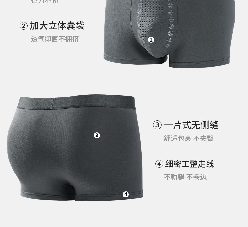 【3条装】男士内裤7A级抗菌四角裤大码男生平角裤高档男款短裤详情16