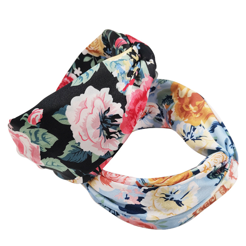 Exclusive Qiwei Accessories, exclusive Qiwei Accessories, new cross-border headwear and hair accessories from Europe and America, elegant fabric, knotted, floral print, wide-brimmed hair band for women pic 12