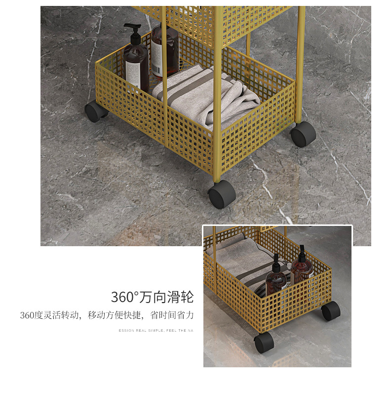 Nordic ironwork shelving, bedroom and kitchen metal Internet celebrity, movable bathroom storage rack, ins wheeled trolley pic 14