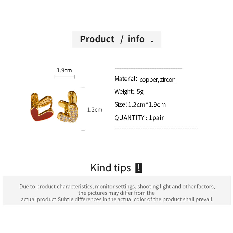 真金电镀红色双面爱心锆石滴油耳环复古高级感耳扣时尚轻奢风耳饰详情4