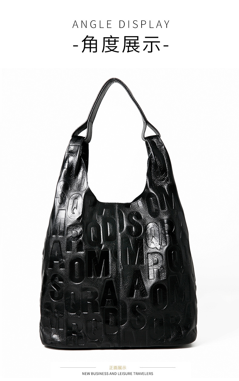 跨境托特包真皮女包新款大容量大包高级感头层牛皮通勤腋下单肩包详情16