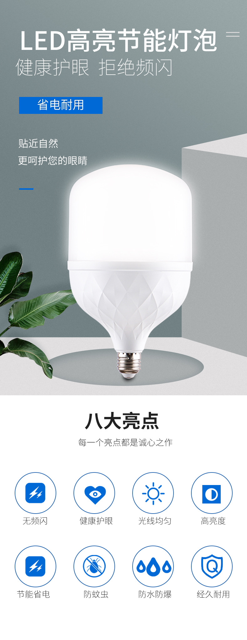 Wholesale of LED bulb E27 screw-top energy-saving lamp, white diamond model high-power led lamp, plastic-coated aluminum bulb pic 1
