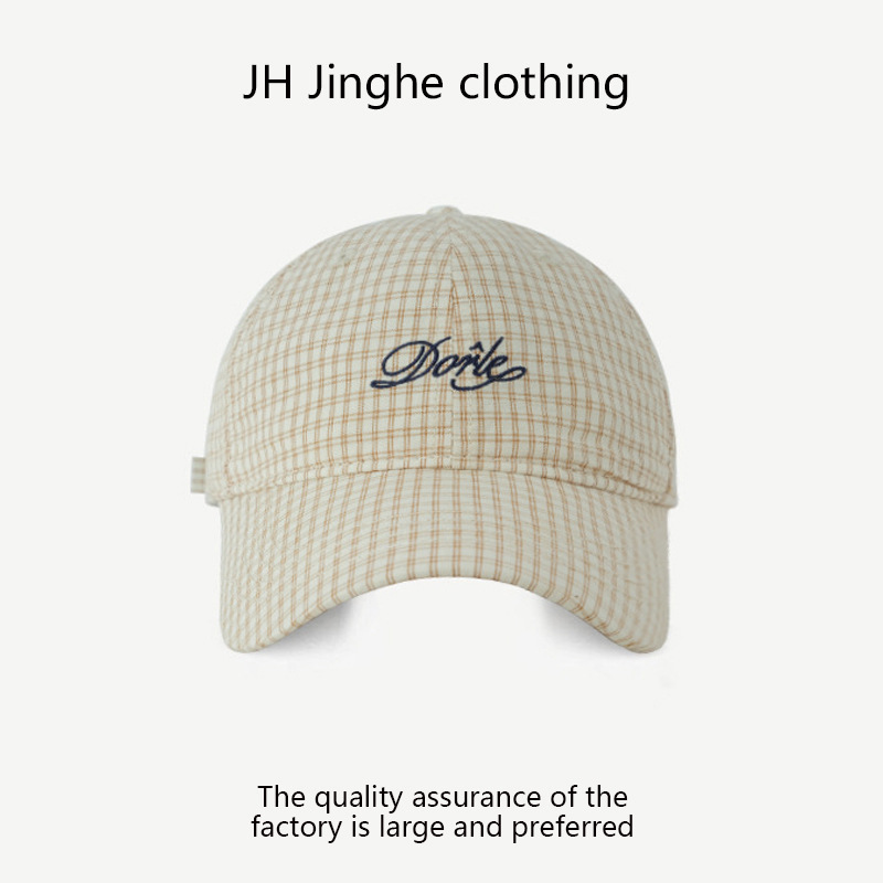 Spring and summer new baseball cap with letter-embroidered check pattern, Korean-style fashionable retro casual outdoor sunshade baseball cap pic 8