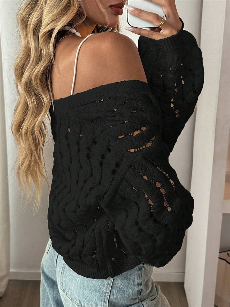 This cross-border Amazon knitted coat from Europe and America is a casual, hollowed-out button solid-color long-sleeved sweater with a strong sense of design pic 9