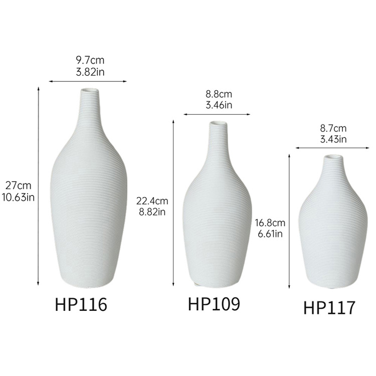 2026 New Nordic Ins-style creative white striped ceramic vase, living room dining table, home dried flower arrangement decorative item pic 3